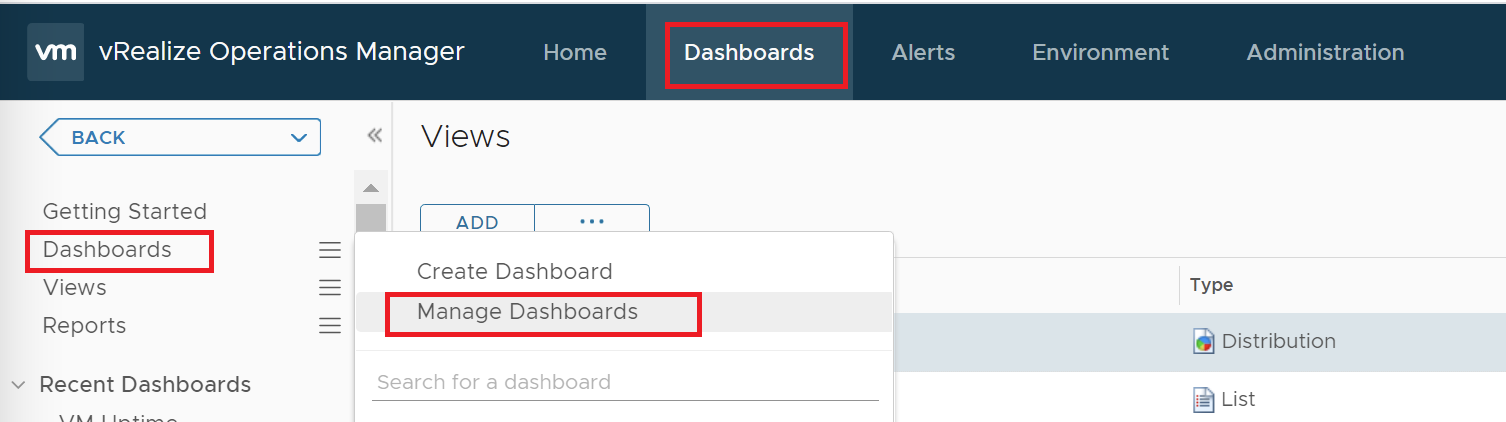 Manage Dashboards