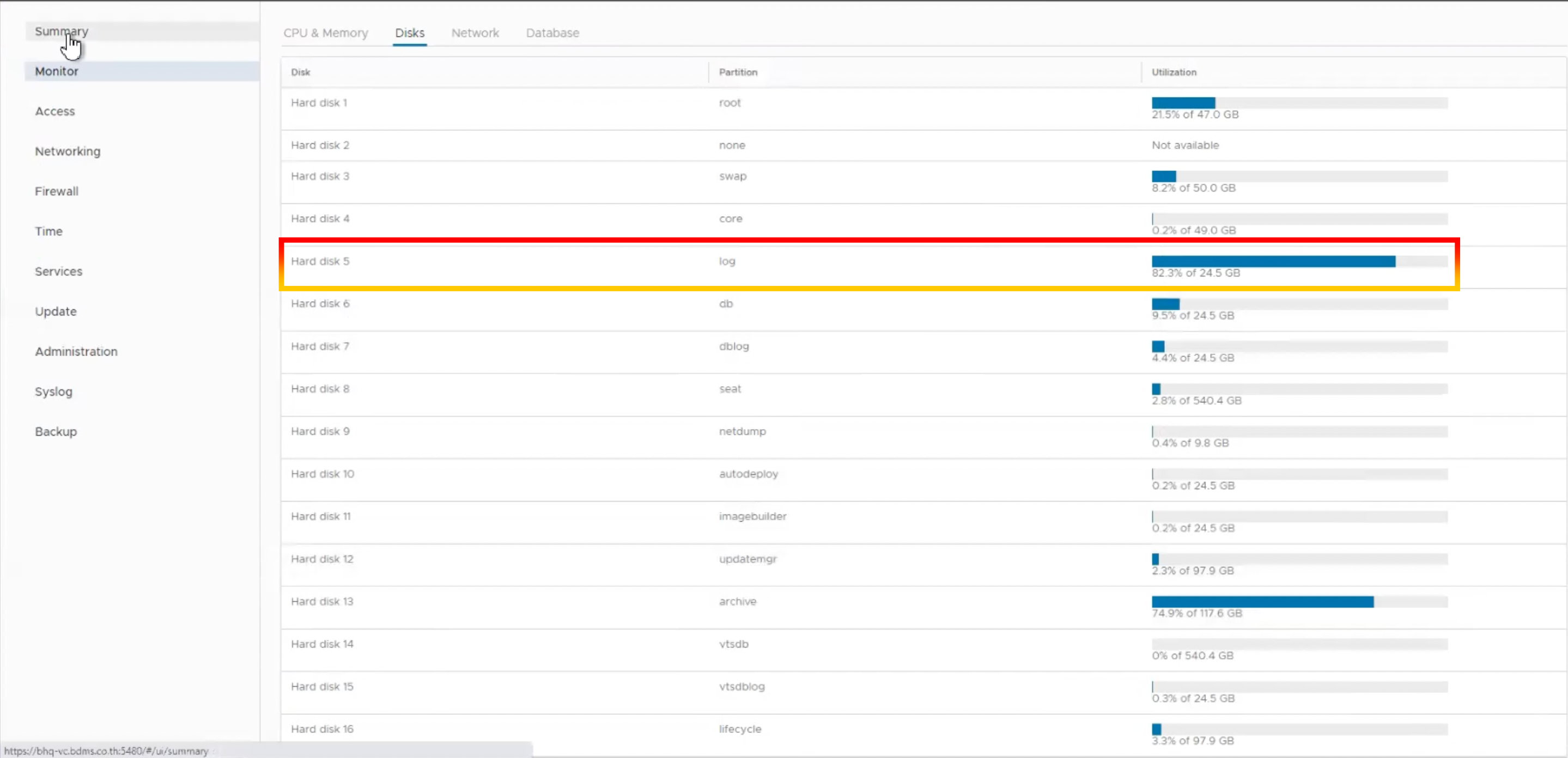 vCenter Server warning Storage "File system /storage/log is low on